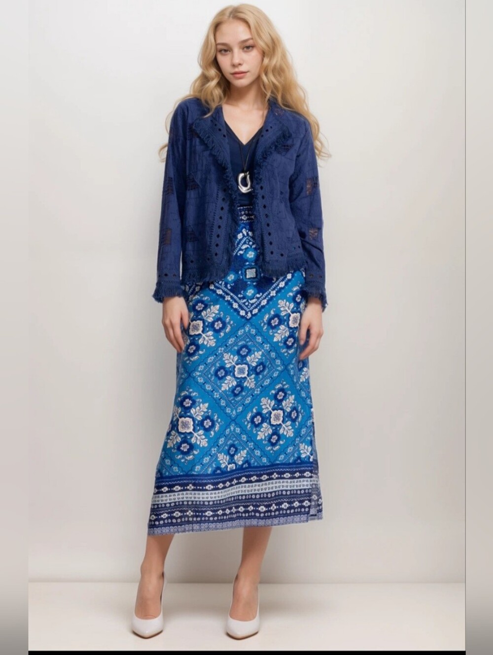 Johnny Was Boho Linen High Double Slit Floral Ciena Skirt Size Medium NWT $198